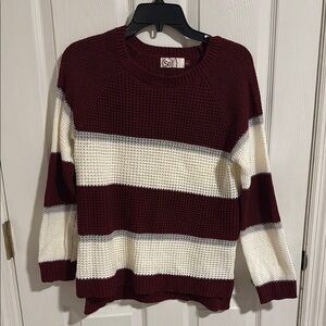 SO Burgundy and Cream Striped Crew Neck Sweater